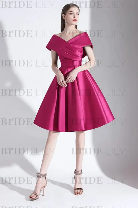 Off-Shoulder Black Cocktail Dress A-Line Satin Evening Dress-Bridelily