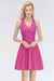 Hot Pink V-Neck Short Lace Bridesmaid Dresses