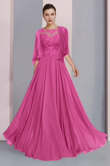 Hot Pink Floor-Length A-Line Mother of the Bride Dress with Princess Scoop Neckline