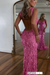 Hot Pink Glitter Sequins Sleeveless V Neck Prom Dress Long with Split