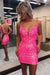 Sparkly Hot Pink Sequins Lace-Up Back Tight Short Homecoming Dress