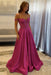 Hot Pink Off-the-Shoulder A-line Evening Dress Lace Prom Dress Long