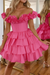 Hot Pink Off-the-Shoulder Satin Corset Graduation Dress Short Cocktail Dress