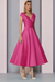 Hot Pink Satin A-Line Mother of the Bride Dress V Neck Tea Length Wedding Guest Dress - Prom Dresses