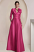 Hot Pink Satin V-Neck Mother of the Bride Dress with 3/4 Sleeves with Split Front