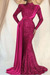 Hot Pink Sequins Long Sleeves High Collar Mermaid Prom Dress with Ruffle