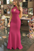 Hot Pink Sheath Sleeveless Halter Floor-Length With Ruffles Satin Dresses - Prom Dresses