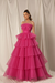 Hot Pink Strapless Mermaid Evening Gown with Layers and Sleeveless Design