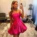 Hot Pink Strapless Bubble Homecoming Dress with 3D Rose & Pearl Trim