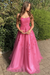 Hot Pink Stylish Lace Long Prom Dress with Spaghetti Straps
