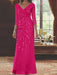 V-Neck 3/4 Sleeve Floor-Length Sequined Mother of the Bride Sheath Dress