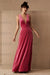 Hot Pink Evening Dress A-Line V-Neck Floor-Length Sleeveless Zipper Velour Formal Dinner Dresses