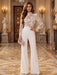 Illusion Floral Lace Mock Neck Wide-Leg Evening Jumpsuit