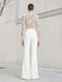 Illusion Floral Lace Mock Neck Wide-Leg Evening Jumpsuit