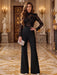 Black Illusion Floral Lace Mock Neck Wide-Leg Evening Jumpsuit