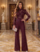 Burgundy Illusion Floral Lace Mock Neck Wide-Leg Evening Jumpsuit