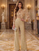 Champagne Illusion Floral Lace Mock Neck Wide-Leg Evening Jumpsuit