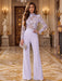 Lilac Illusion Floral Lace Mock Neck Wide-Leg Evening Jumpsuit