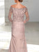 Close-up of the rose taupe satin gown showing the buttoned lace back