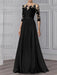 Black illusion lace bodice chiffon mother of the bride a-line dress