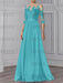 Blue illusion lace bodice chiffon mother of the bride a-line dress
