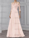 Illusion lace bodice chiffon A-line dress in blush pink