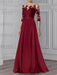 Burgundy illusion lace bodice chiffon mother of the bride a-line dress