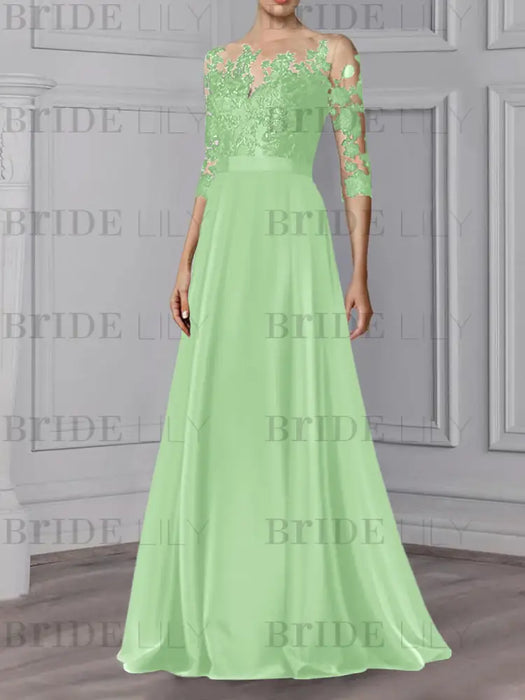 Celadon illusion lace bodice chiffon mother of the bride a-line dress