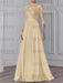 Champagne illusion lace bodice chiffon mother of the bride a-line dress