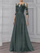 Charcoal Gray illusion lace bodice chiffon mother of the bride a-line dress