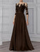 Chocolate illusion lace bodice chiffon mother of the bride a-line dress