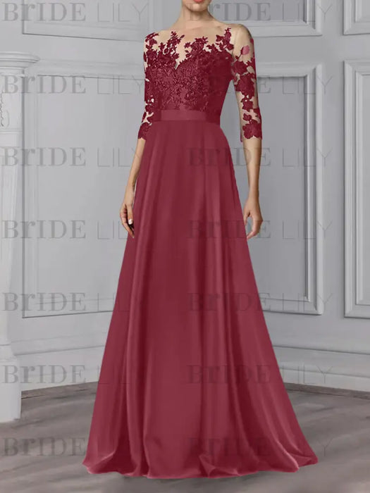 Cinnamon Rose illusion lace bodice chiffon mother of the bride a-line dress