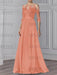 Coral illusion lace bodice chiffon mother of the bride a-line dress