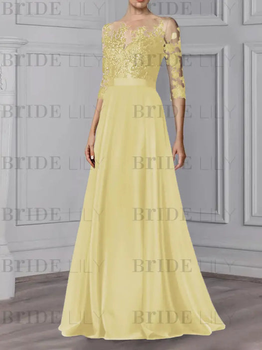 Daffodil illusion lace bodice chiffon mother of the bride a-line dress