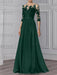 Dark Green illusion lace bodice chiffon mother of the bride a-line dress