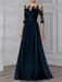 Dark Navy illusion lace bodice chiffon mother of the bride a-line dress