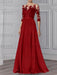 Dark Red illusion lace bodice chiffon mother of the bride a-line dress