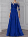 Dark Royal Blue illusion lace bodice chiffon mother of the bride a-line dress