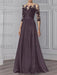 Illusion lace bodice chiffon A-line mother of the bride dress in dusty plum