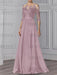 Dusty Rose illusion lace bodice chiffon mother of the bride a-line dress