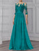 Emerald Green illusion lace bodice chiffon mother of the bride a-line dress