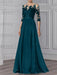 Ink Blue illusion lace bodice chiffon mother of the bride a-line dress