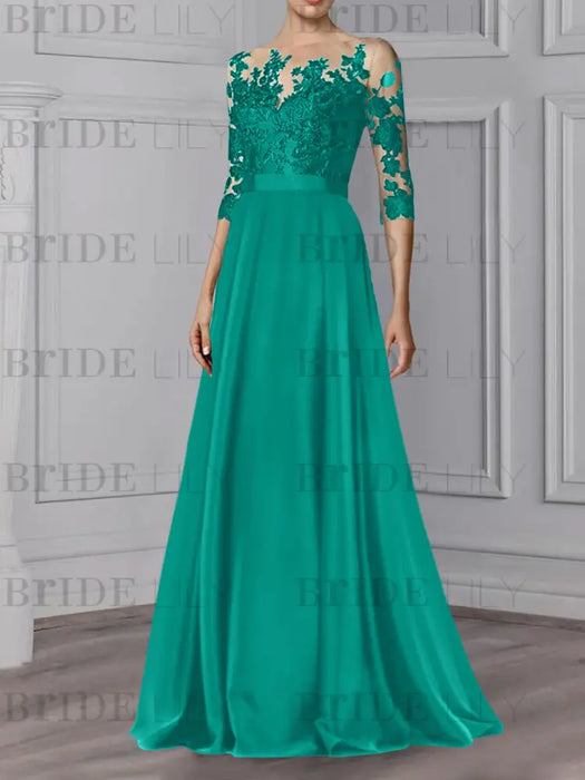 Jade illusion lace bodice chiffon mother of the bride a-line dress
