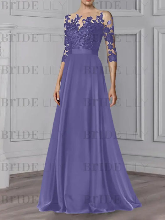 Lavender illusion lace bodice chiffon mother of the bride a-line dress