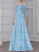 Light Blue illusion lace bodice chiffon mother of the bride a-line dress