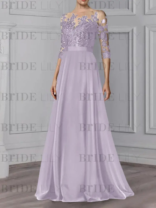 Lilac illusion lace bodice chiffon mother of the bride a-line dress
