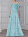 Mist Blue illusion lace bodice chiffon mother of the bride a-line dress