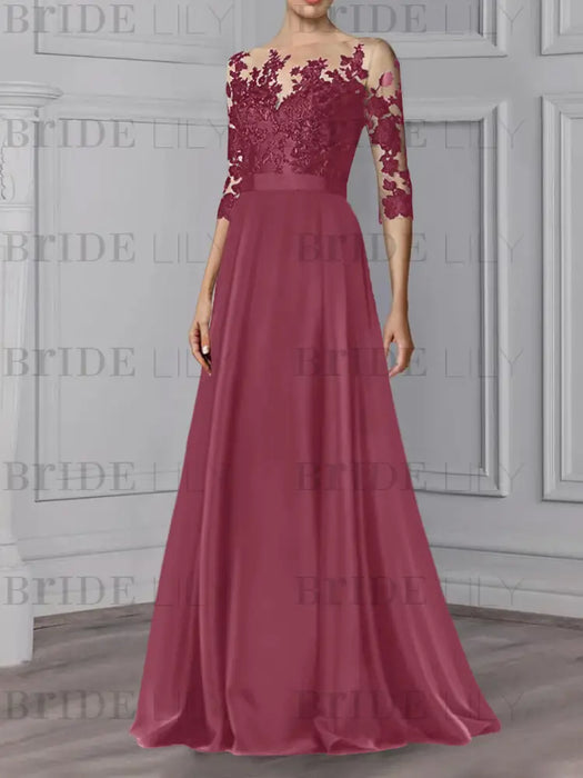 Mulberry illusion lace bodice chiffon mother of the bride a-line dress