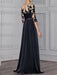Back view of the illusion lace chiffon A-line gown in navy