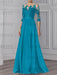 Ocean Blue illusion lace bodice chiffon mother of the bride a-line dress